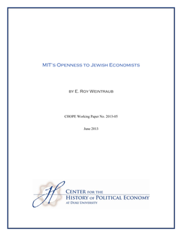 MIT's Openness to Jewish Economists
