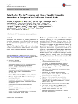 Beta-Blocker Use in Pregnancy and Risk of Specific Congenital Anomalies