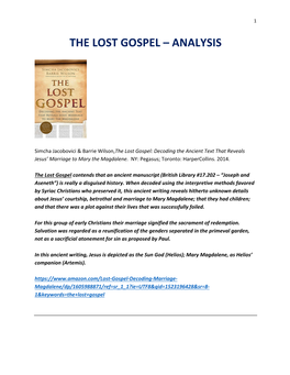 The Lost Gospel – Analysis