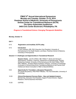 ITMAT 9 Annual International Symposium Monday and Tuesday