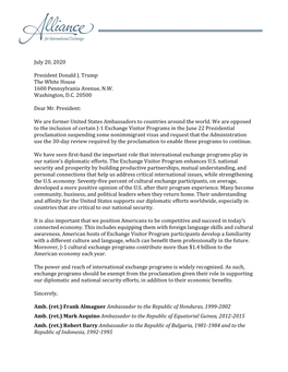 July 20, 2020 President Donald J. Trump the White House 1600 Pennsylvania Avenue, N.W. Washington, D.C. 20500 Dear Mr. President