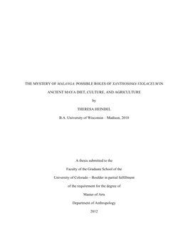 The Mystery of Malanga: Possible Roles of Xanthosoma Violaceum In