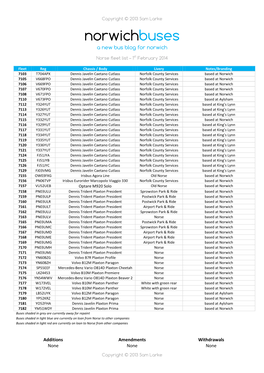 Norwichbuses Will Not Be Held Responsible for Any Mistakes in This Fleet List