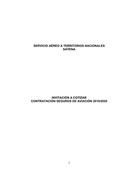 Servicio Aéreo a Territorios Nacionales Satena Invitación a Cotizar Contratación Seguros De Aviación 2019/2020