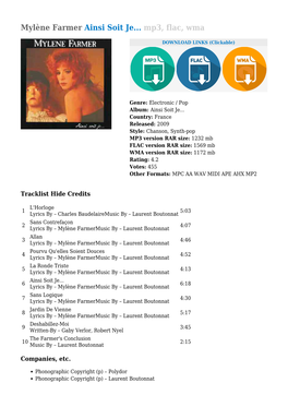 Mylène Farmer Ainsi Soit Je... Mp3, Flac, Wma