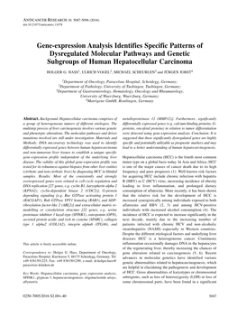 Gene-Expression Analysis Identifies Specific Patterns of Dysregulated Molecular Pathways and Genetic Subgroups of Human Hepatocellular Carcinoma HOLGER G