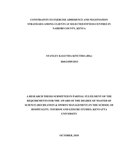 Constraints to Exercise Adherence and Negotiation Strategies Among Clients at Selected Fitness Centres in Nairobi County, Kenya