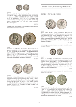 Twelfth Session, Commencing at 11.30 Am ROMAN IMPERIAL COINS