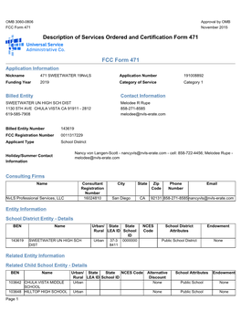 Description of Services Ordered and Certification Form 471 FCC Form