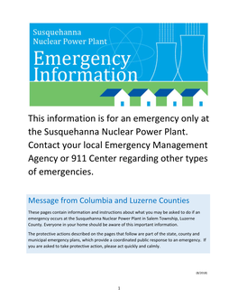 This Information Is for an Emergency Only at the Susquehanna Nuclear Power Plant. Contact Your Local Emergency Management Agency