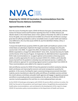 NVAC COVID-19 Charge Report to the Assistant Secretary of Health