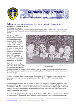 Matches – 18 March 1972 –Leeds United 2 Tottenham 1