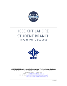 Ieee Ciit Lahore Student Branch Report Jan to Dec 2013