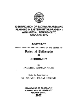 Identification of Backward Area and Planning in Eastern Uttar Pradesh : with Special Reference to Food-Security