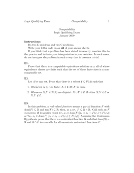 Logic Qualifying Exam Computability 1 Computability Logic Qualifying