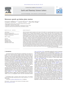 Monsoon Speeds up Indian Plate Motion