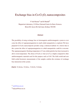 Exchange Bias in Co-Cr2o3 Nanocomposites