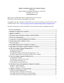 Bipolar Coordinates and the Two-Cylinder Capacitor Phil Lucht Rimrock Digital Technology, Salt Lake City, Utah 84103 Last Update: June 15, 2015