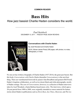 Bass Hits How Jazz Bassist Charlie Haden Considers the World