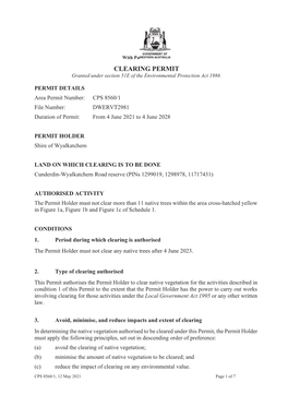 Area Permit Number: CPS 8560/1 File Number: DWERVT2981 Duration of Permit: from 4 June 2021 to 4 June 2028