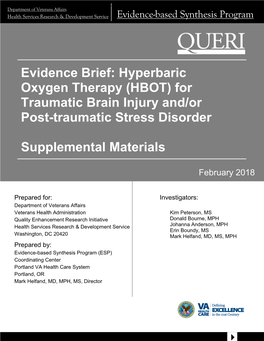 Evidence Brief: Hyperbaric Oxygen Therapy (HBOT) for Traumatic Brain Injury And/Or Post-Traumatic Stress Disorder