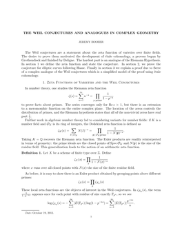 The Weil Conjecture and Analogues in Complex Geometry