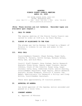 Minutes Pierce County Council Meeting April 12, 2005