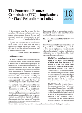 The Fourteenth Finance Commission (FFC) – Implications 1 10 for Fiscal Federalism in India? CHAPTER