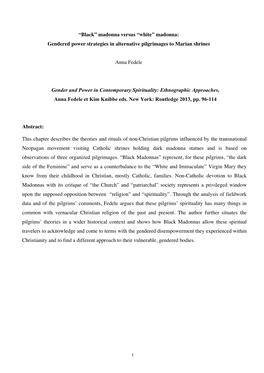 “Black” Madonna Versus “White” Madonna: Gendered Power Strategies in Alternative Pilgrimages to Marian Shrines