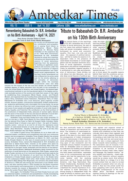 Tribute to Babasaheb Dr. B.R. Ambedkar on His 130Th Birth