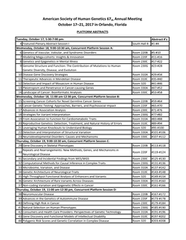 American Society of Human Genetics 67Th Annual Meeting October 17–21, 2017 in Orlando, Florida