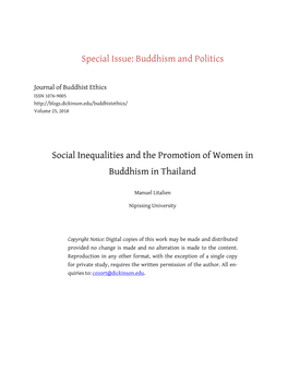 Special Issue: Buddhism and Politics Social Inequalities and The