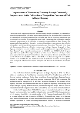 Improvement of Community Economy Through Community Empowerment in the Cultivation of Competitive Ornamental Fish in Bogor Regency