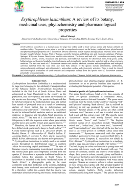 Erythrophleum Lasianthum: a Review of Its Botany, Medicinal Uses, Phytochemistry and Pharmacological Properties