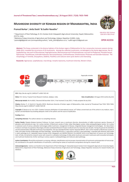 Mushroom Diversity of Konkan Region of Maharashtra, India