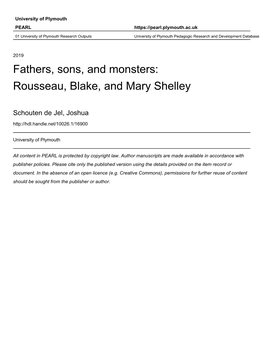 Fathers, Sons, and Monsters: Rousseau, Blake, and Mary Shelley