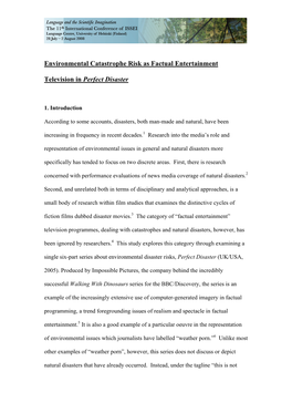 Environmental Catastrophe Risk As Factual Entertainment Television In