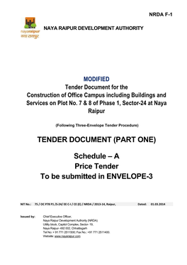 Schedule – a Price Tender to Be Submitted in ENVELOPE-3