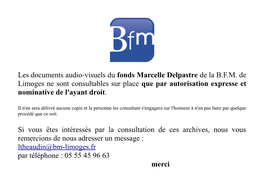 Les Documents Audio-Visuels Du Fonds Marcelle Delpastre De La B.F.M. De