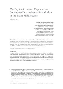 Hostili Praedo Ditetur Lingua Latina: Conceptual Narratives of Translation in the Latin Middle Ages