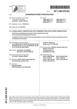 Curing Agent Compositions for Thermosetting Epoxy