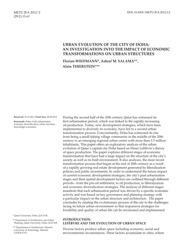 URBAN EVOLUTION of the CITY of DOHA: an INVESTIGATION INTO the IMPACT of ECONOMIC TRANSFORMATIONS on URBAN STRUCTURES Florian WIEDMANN*, Ashraf M