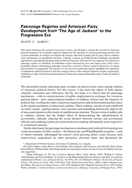 Patronage Regimes and American Party Development from ‘The Age of Jackson’ to the Progressive Era