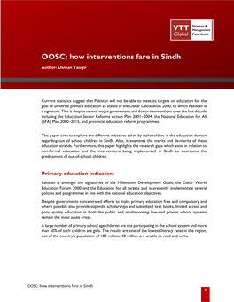 OOSC: How Interventions Fare in Sindh