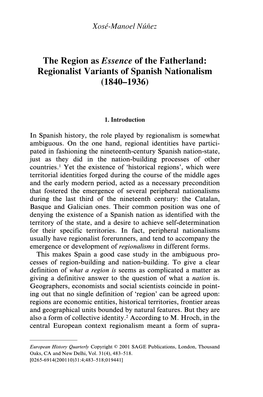The Region As Essence of the Fatherland: Regionalist Variants of Spanish Nationalism (1840–1936)