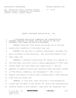 MISSISSIPPI LEGISLATURE REGULAR SESSION 2016 By