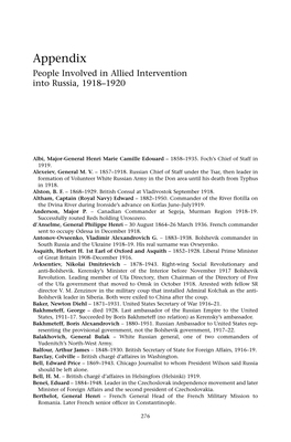 Appendix People Involved in Allied Intervention Into Russia, 1918–1920