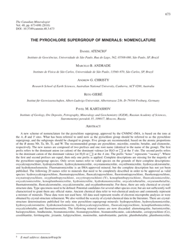 The Pyrochlore Supergroup of Minerals: Nomenclature