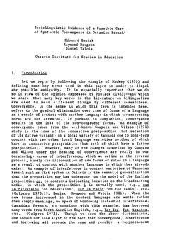 Sociolinguistic Evidence of a Possible Case of Syntactic Convergence in Ontarian French^