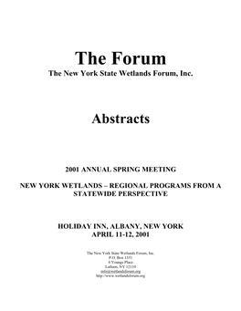 Latham, NY 12110 Info@Wetlandsforum.Org KEYNOTE ADDRESS: a Watershed View of Wetlands